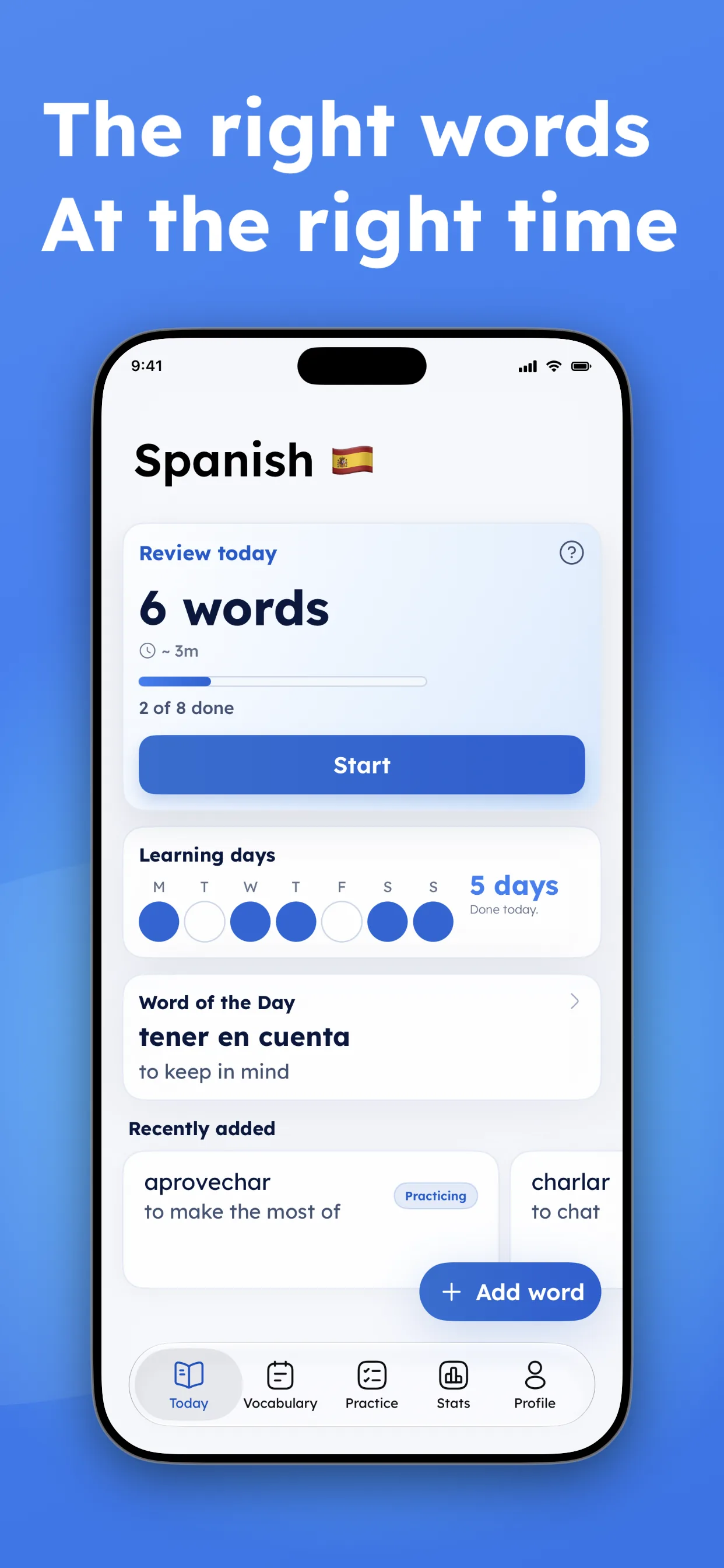 UnLethe Today screen with a daily review plan and learning progress